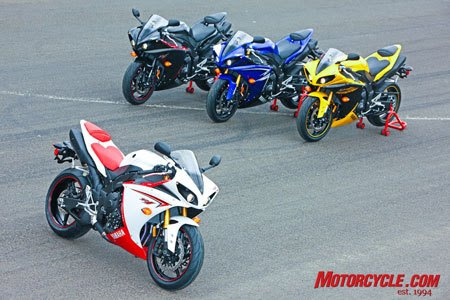 Arriving at dealers at the end of this month. The Team Yamaha Blue 
version retails for $12,390. An extra $100 will buy either of the 
others, each with matching pinstripes around their wheels. 