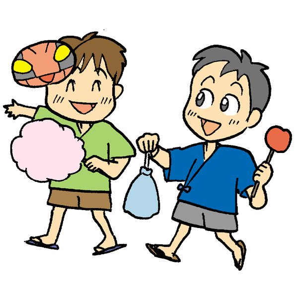 祭りを楽しんでいる男の子のイラスト かわいいフリー素材が無料のイラストレイン