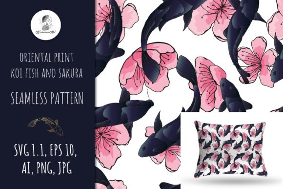 Free SVG Oriental Print Koi Fish and Sakura Print on Demands Design by
Komanna_Art Commercial License