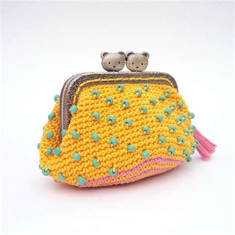 yellow crocheted purse funny purse kiss lock purse
