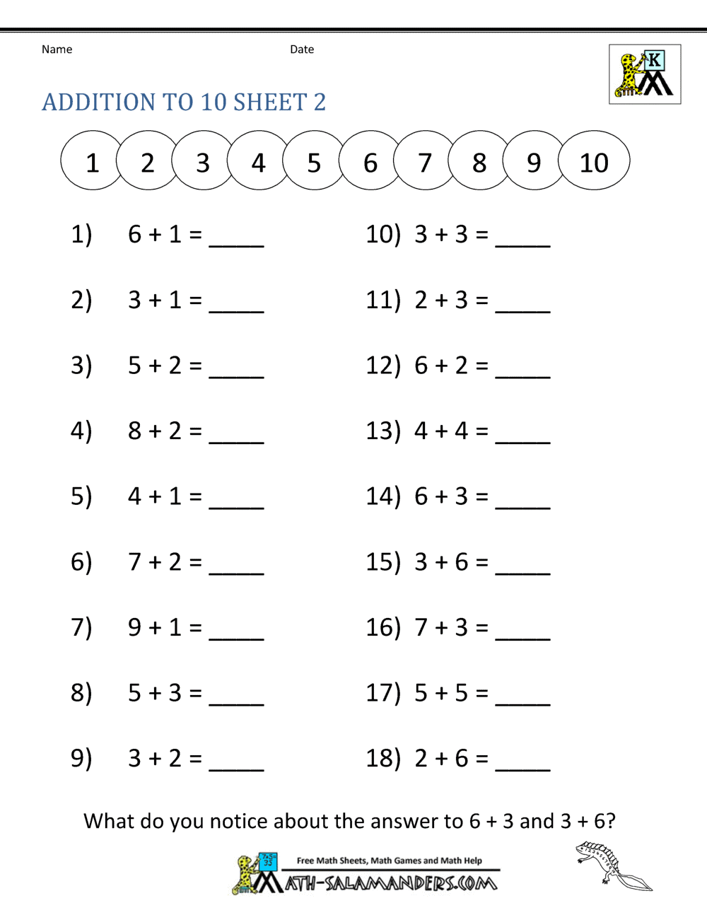 Addition and Subtraction Worksheets for Kindergarten