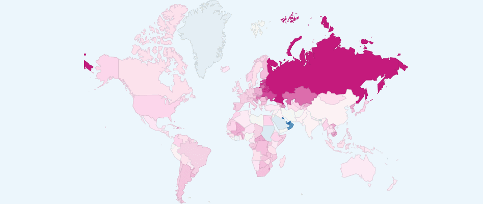 Worldwide Human Sex Ratio for 65 Years and Over