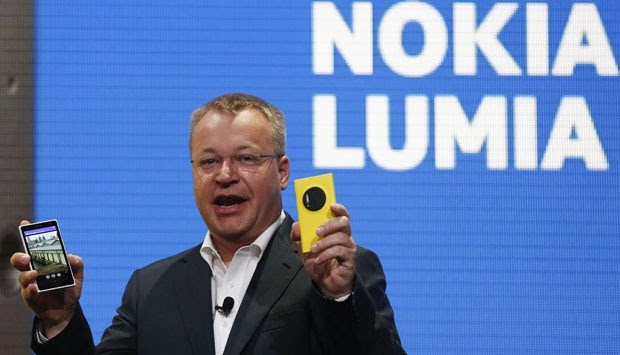 Nokia Chief Executive Stephen Elop introduced the new Lumia smart phones in 1020 in New York,