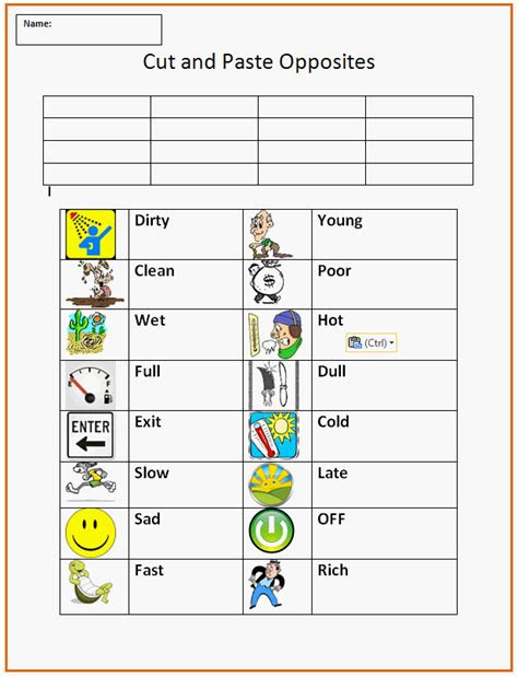 Use this fantastic resource to get your children pairing the opposite words together! cut and paste opposites k 5 technology lab