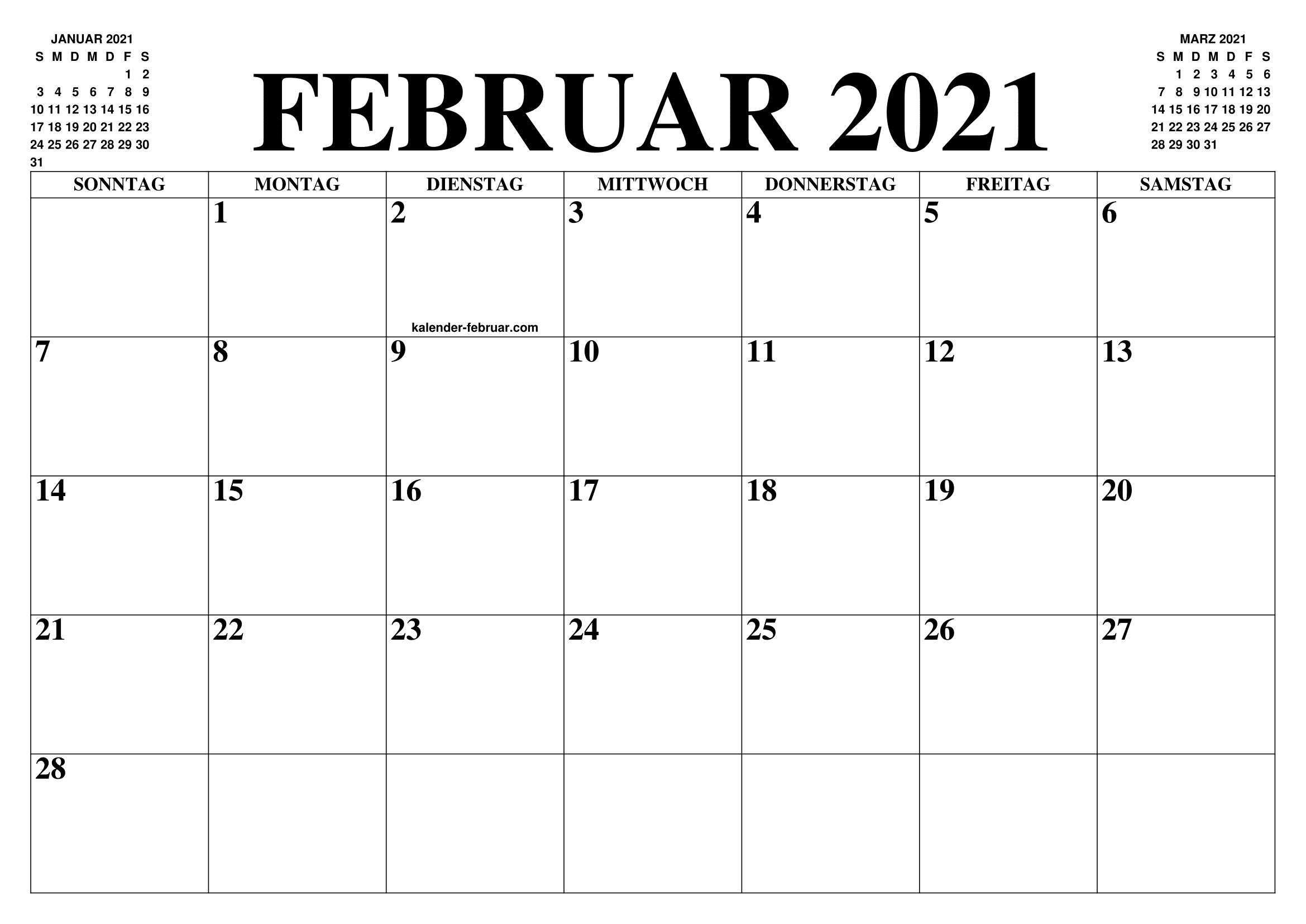 kalender februar märz 2021