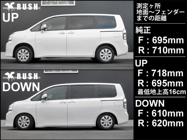 Rushダンパー車高調整キット Comfort Class Zzr70g ヴォクシー 装着データ Rush Rush Rush