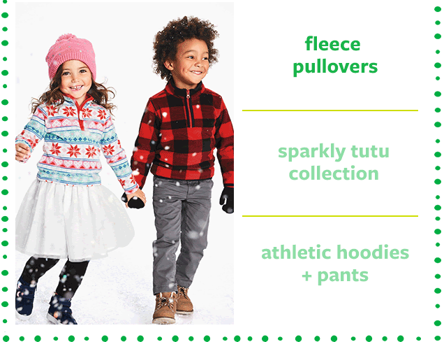 Fleece pullovers | Sparkly tutu collection | Athletic hoodies + pants