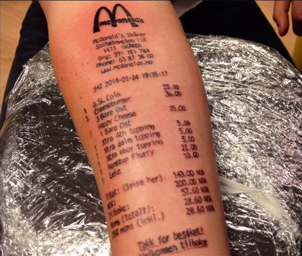 McDonalds-kvitto som tatuering? Varför inte? | Feber / Pryl