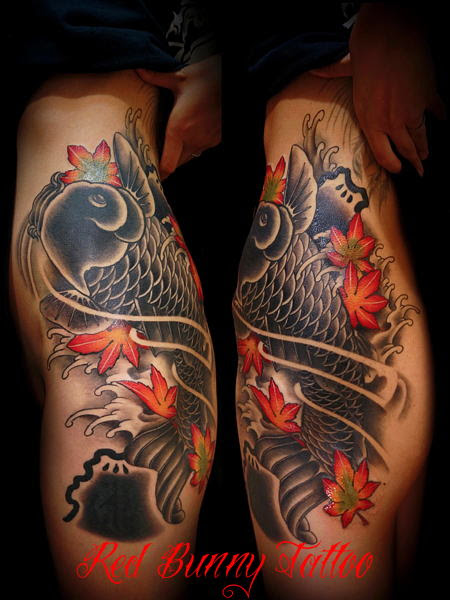 鯉と紅葉 刺青 タトゥーデザインの紹介 女性の刺青 東京 タトゥースタジオ 吉祥寺 Red Bunny Tattoo タトゥーデザイン タトゥー画像