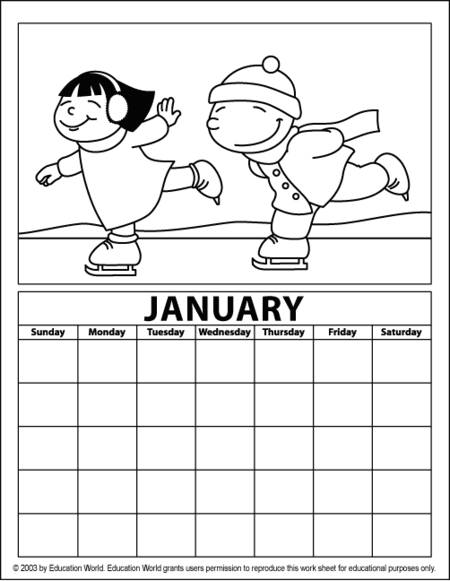 Months of the Year Coloring Book - January Coloring Page