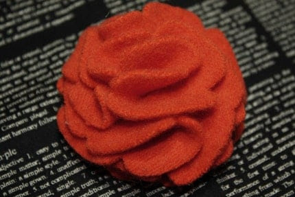 Upcycled Orange Felted Wool Flower Pin, Small