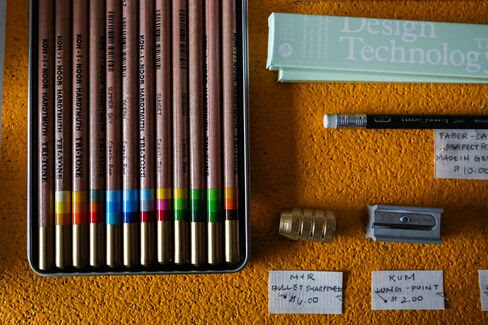 A trio of mint green pencils (in box) from Japan is Weaver's favorite at the moment.