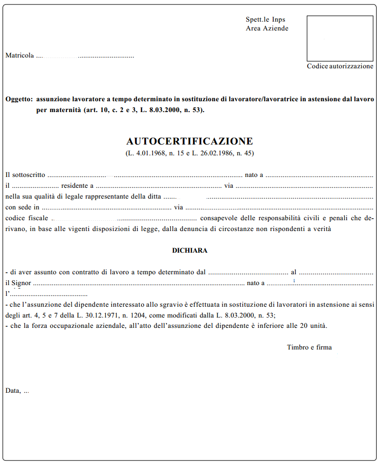 Assunzione lavoratori in sostituzione di Maternità |