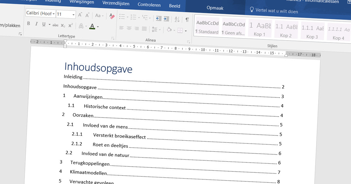 Een inhoudsopgave invoegen - Office-ondersteuning