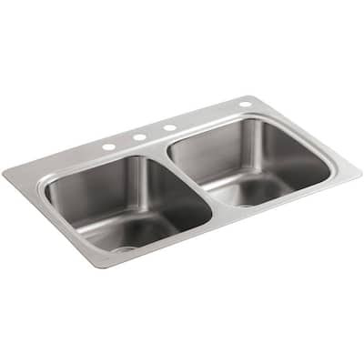 KOHLER Verse Top Mount Stainless Steel 33 in. 4-Hole Double Bowl Kitchen Sink