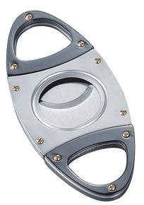 New - Hudson Satin Silver & Gun Metal Guillotine Cigar Cutter - VCUT-14