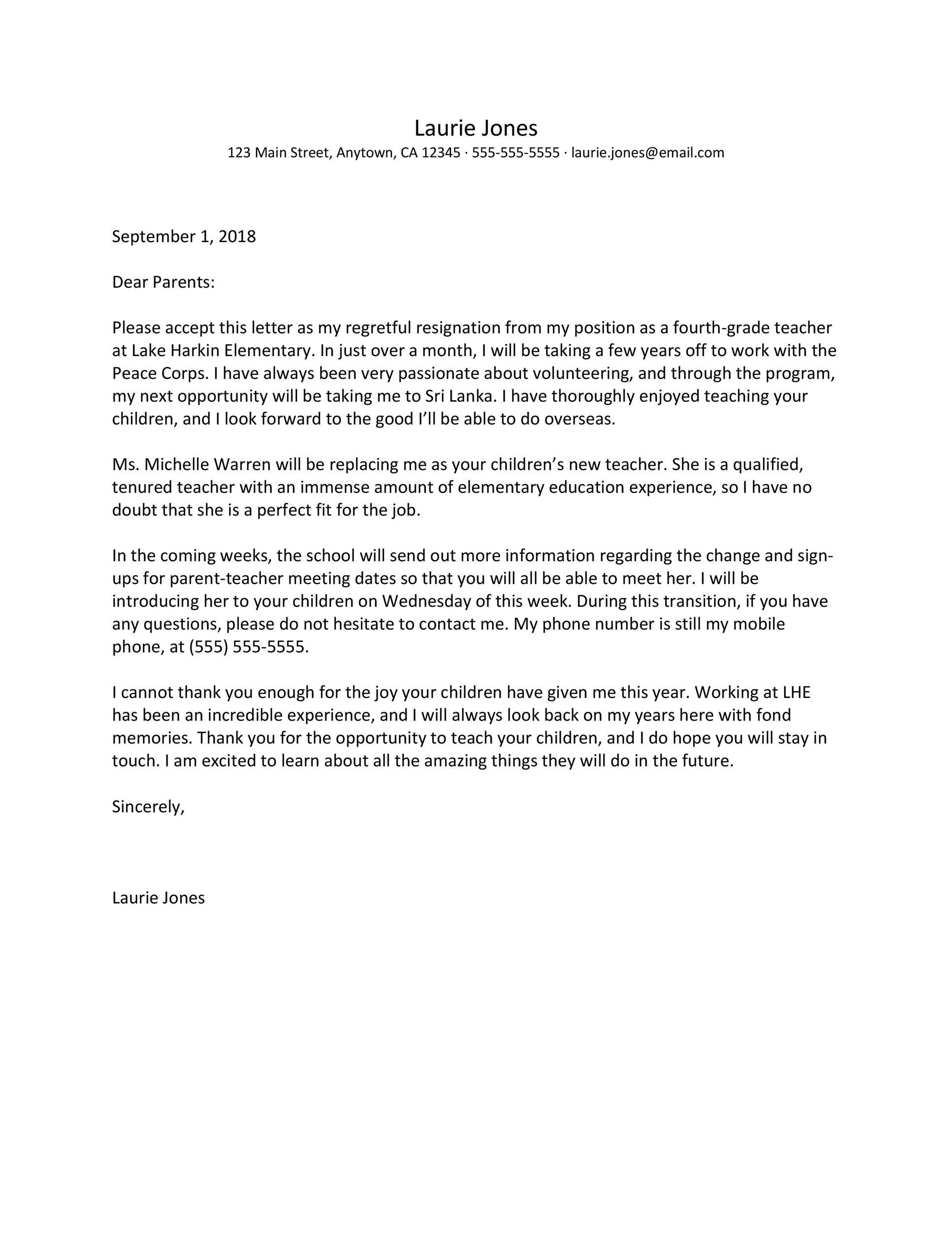 Resignation Letter Sample Example