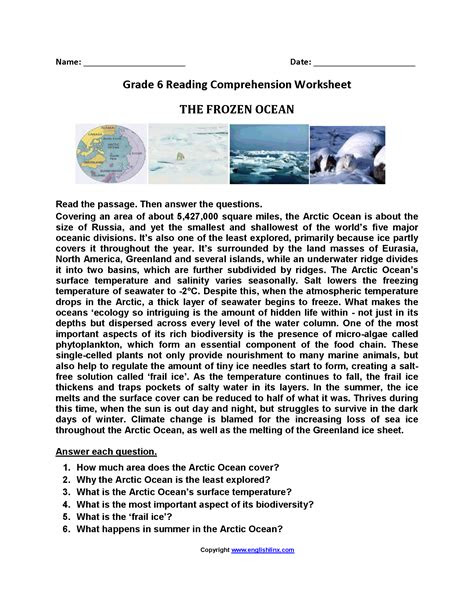  6th grade reading comprehension worksheets multiple choice pdf times