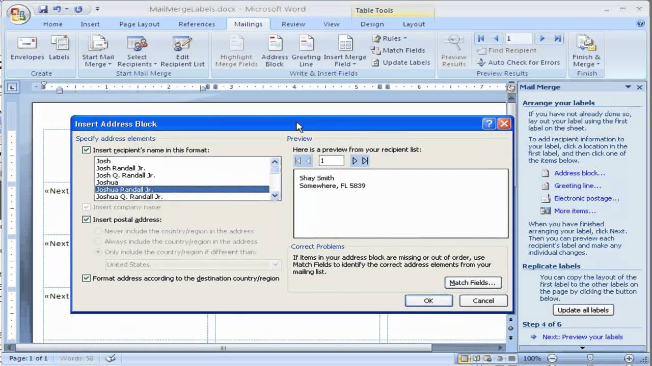 How to create Labels using Mail Merge in Microsoft Word 2007 - YouTube