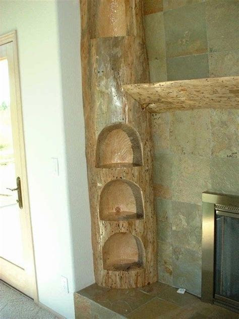custom carved pine log fireplace mantel  sheridan