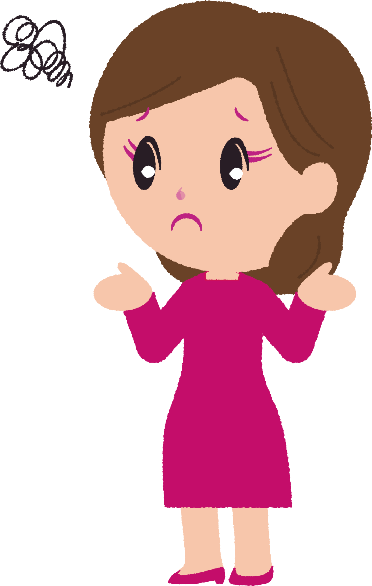 困ったポーズの女性 どうしようと悩み相談したい 可愛い無料イラスト素材集
