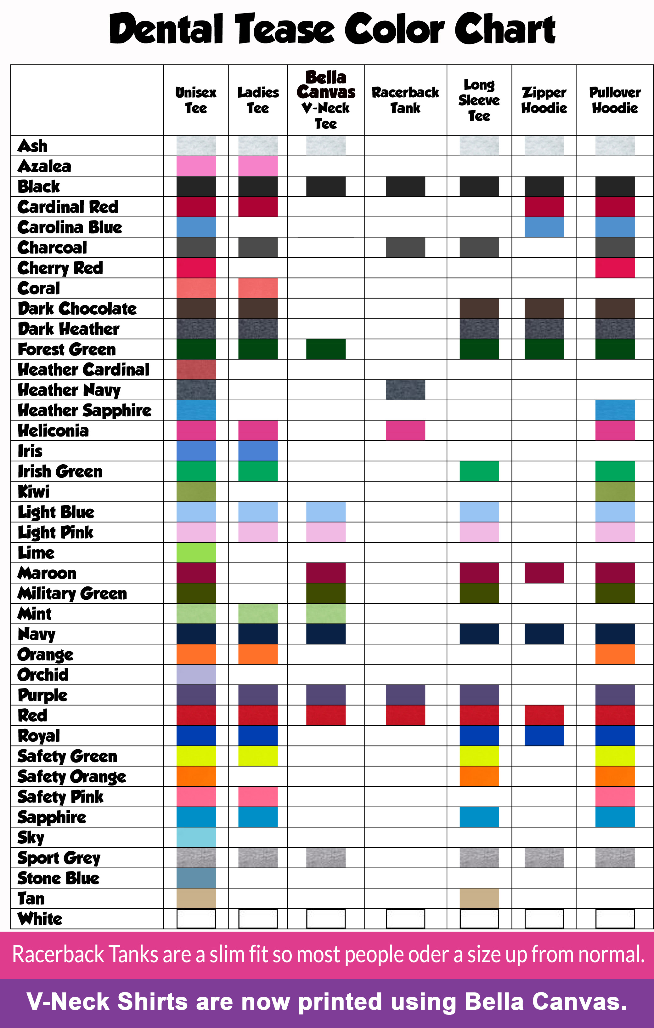 Download Bella Canvas Shirt Color Chart
