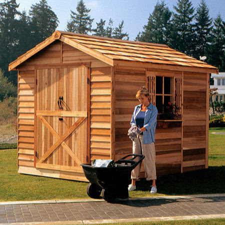 large wooden sheds, lawn mower & motorcycle storage shed