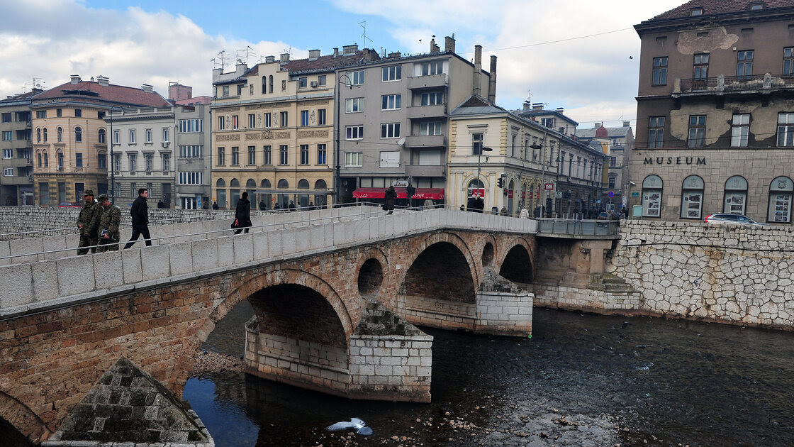 The Latin Bridge in Sarajevo ends at the street corner where Serbian nationalist Gavrilo Princip assassinated Archduke Franz Ferdinand and his wife, Sophie, on June 28, 1914.