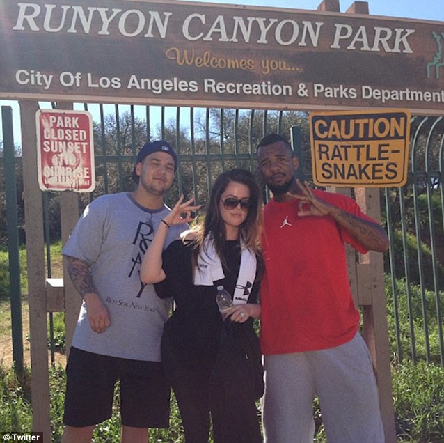 Fitness regime: Khloe Kardashian was pictured with The Game and brother Rob last month at Runyon Canyon Park in Los Angeles