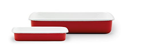 Excellent Choice Prestige 2-Piece Rectangular Roaster Set, Red/White