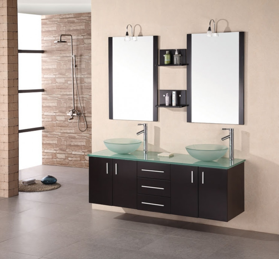 61 Inch Modern Double Vessel Sink Bathroom Vanity in 61 Inch Modern Double Vessel Sink Bathroom Vanity in
