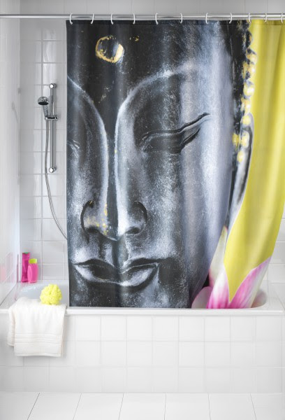 WENKO Duschvorhang Buddha Textil 180x200 Inkl