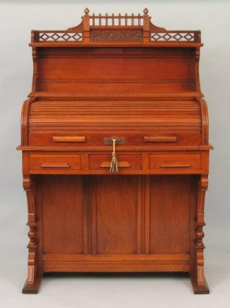 Walnut Roll Top Desk by Indianapolis Cabinet Company