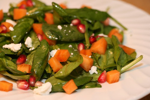 Spinach Persimmon Pomegrante Salad