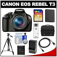 Canon EOS Rebel T3 Digital SLR Camera Body & EF-S 18-55mm IS II Lens + 32GB SDHC Card + Battery + Charger + Tripod + Case + HDMI Cable + Cleaning Kit