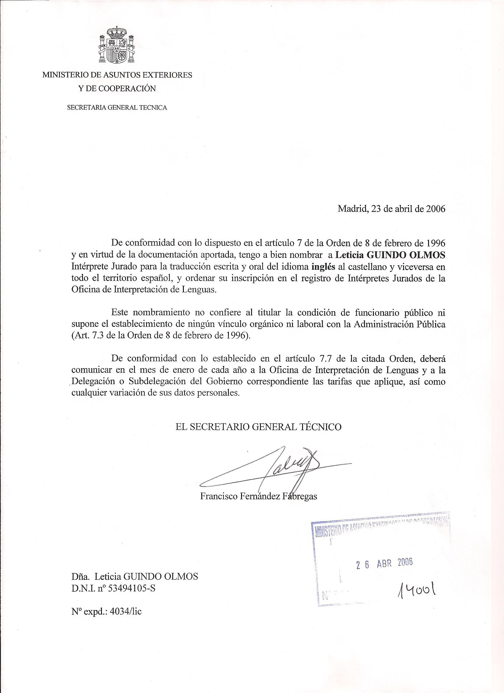 Curriculum  Leticia Guindo - Intérprete Jurado 