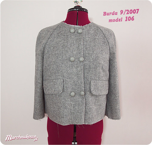marchewkowa, szafiarka, żakiet, lata 50, tweed, szycie, Burda 9/2007, retro, vintage