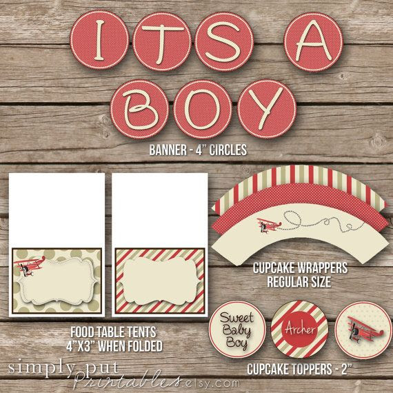Baby Boy Shower Party Package Vintage Airplane Shower - Printable Dig…
