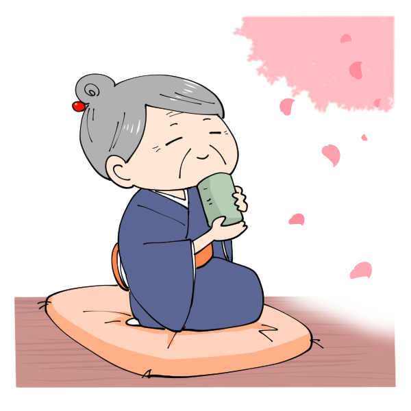 お花見するおばあちゃんのイラスト かわいいフリー素材が無料のイラストレイン