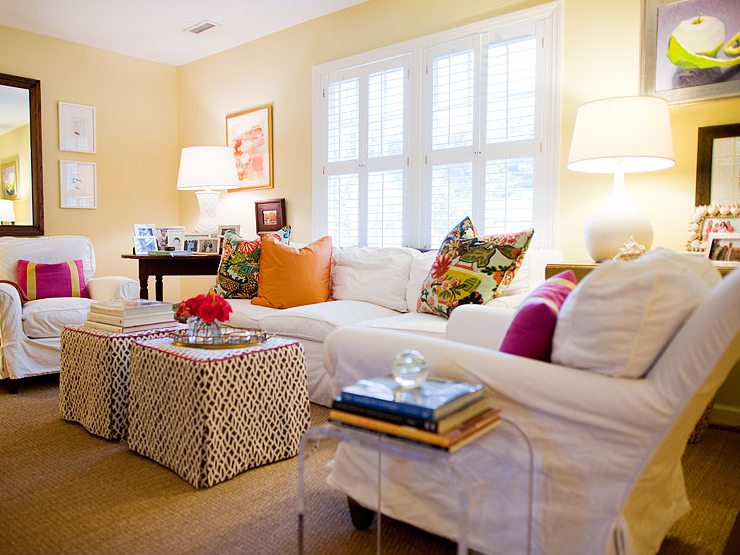 Skirted Ottomans - Cottage - living room - Elizabeth Newman ...