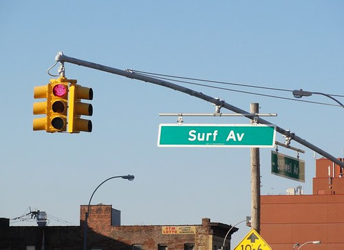 Surf Av Sign and Traffic Light