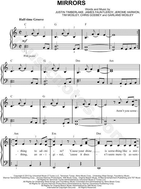 justin timberlake mirrors sheet  easy piano