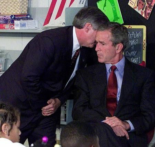 The moment George W. Bush was notified of the September 11 terrorist attacks.