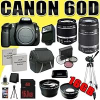 Canon EOS 60D 18 MP CMOS Digital SLR Camera w/ EF-S 18-55mm f/3.5-5.6 IS Lens & EF-S 55-250mm f/4.0-5.6 IS Telephoto Zoom Lens Wide Angle/Telephoto 16GB DavisMAX Bundle