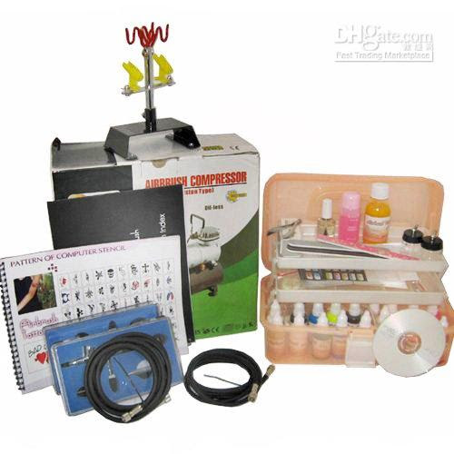Wholesale - Temporary Airbrush Tattoo kit with airbrush compressor stencil 