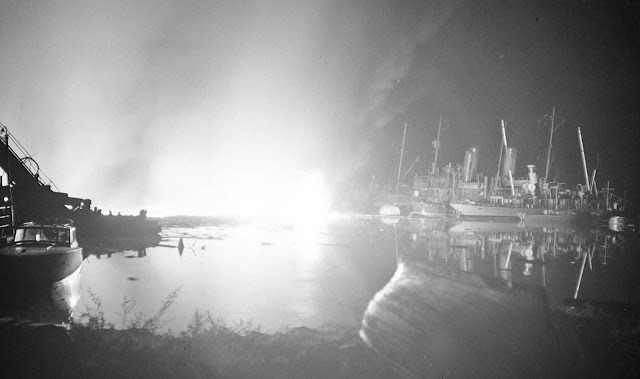 An explosion at a military port facility in Helsinki, on September 14, 1941.
