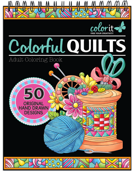 Download Quilts Coloring Book For Adults With Hardback Covers Spiral Binding Colorit
