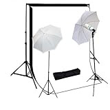 StudioFX 800W Photography Lighting Kit, 10 x 10 Feet Cotton Black Muslin Backdrop Background and Photo Portrait 33-Inch Umbrella, White