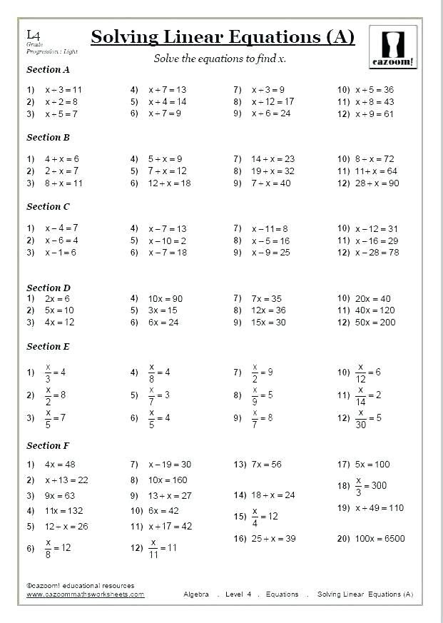 algebra solving equations in grade 7 otosection