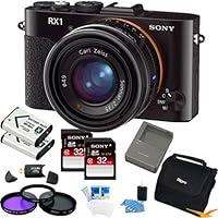 Sony DSC-RX1/B DSCRX1B DSC-RX1 DSC-RX1/B RX1 DSCRX1 Cybershot Full-frame Digital Camera ESSENTIALS Bundle with 32GB High Speed SD Cards Spare Lithium Batteries, Spare Battery Charger, Deluxe Multi Coated Filter Kit, Padded Case + More!